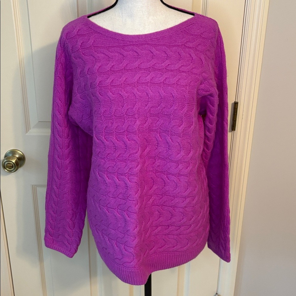 Talbots Merino Wool Cashmere Cable Knit Sweater Magenta size L
